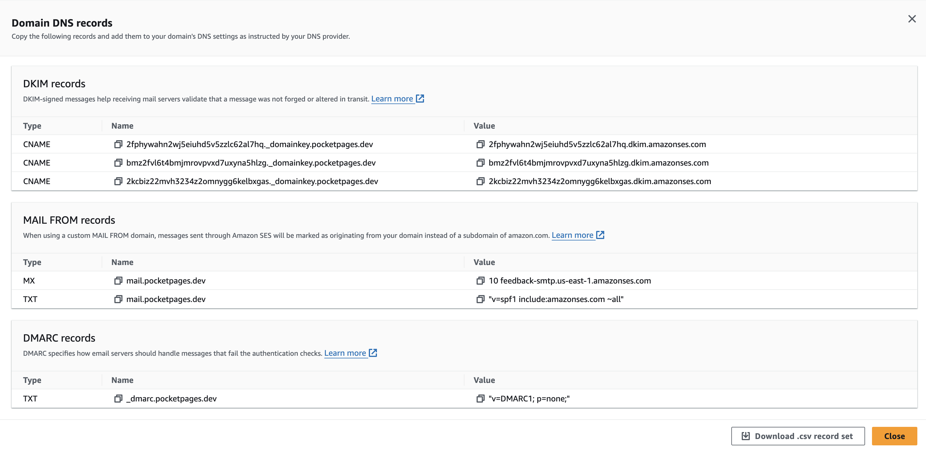 AWS SES DNS Setup