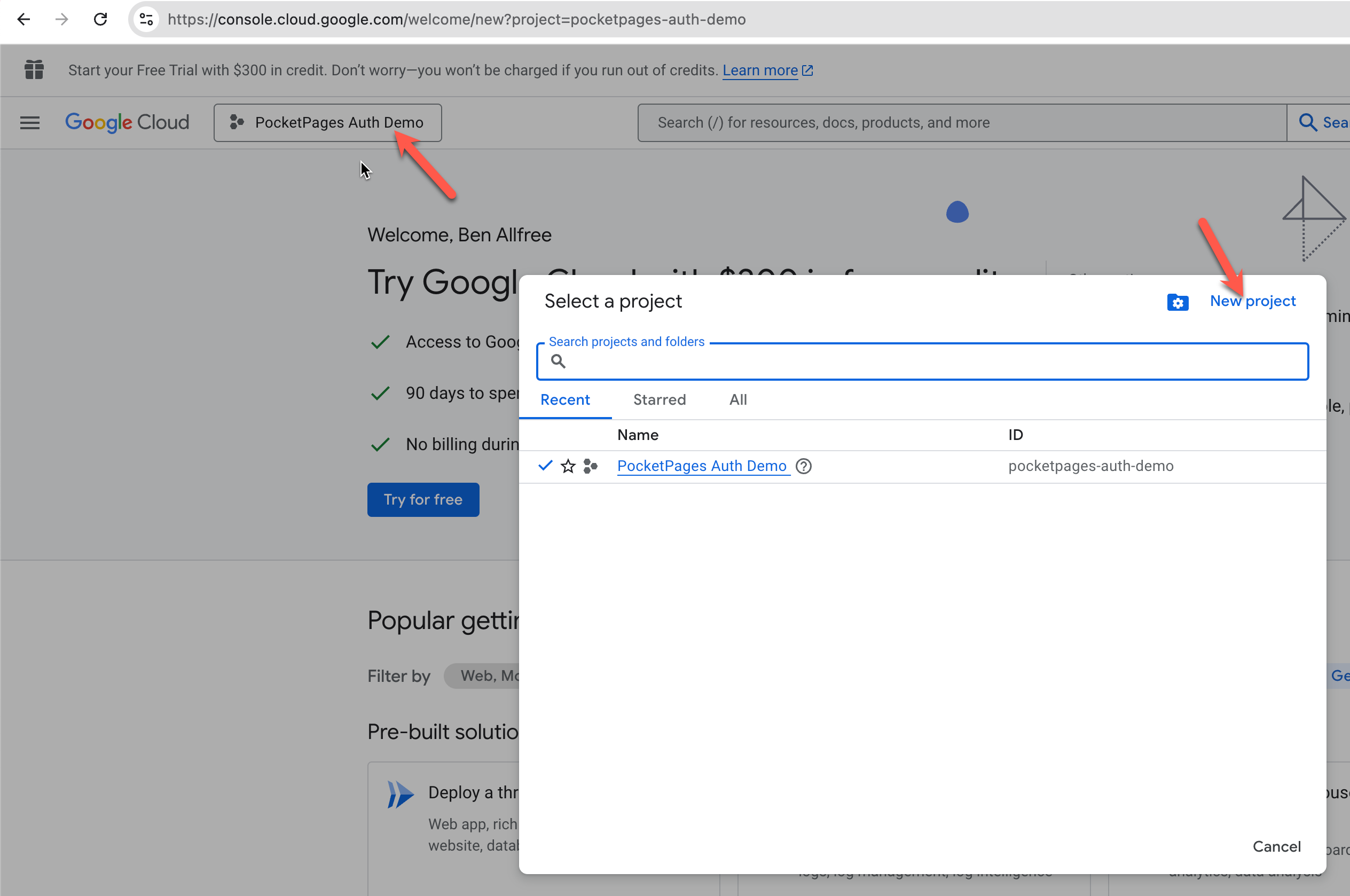 Creating a new Google Cloud project