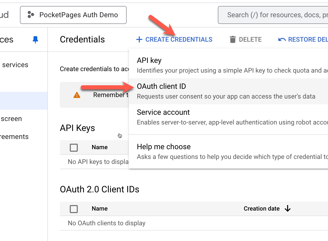 Creating OAuth credentials